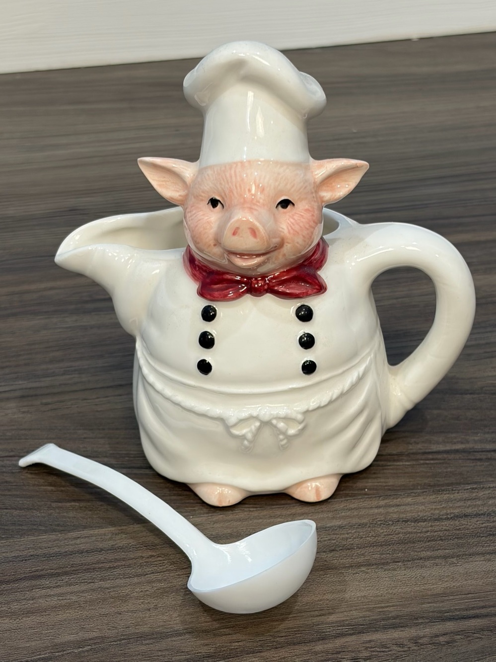 Vintage OTAGIRI Pig Chef Ceramic Creamer Pitcher Japan With Plastic Spoon